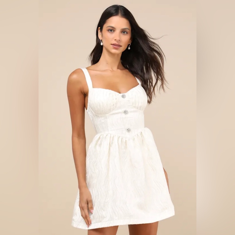 NWT Charmingly Precious Cream Pleated Textured Bustier Mini Dress | Size XL